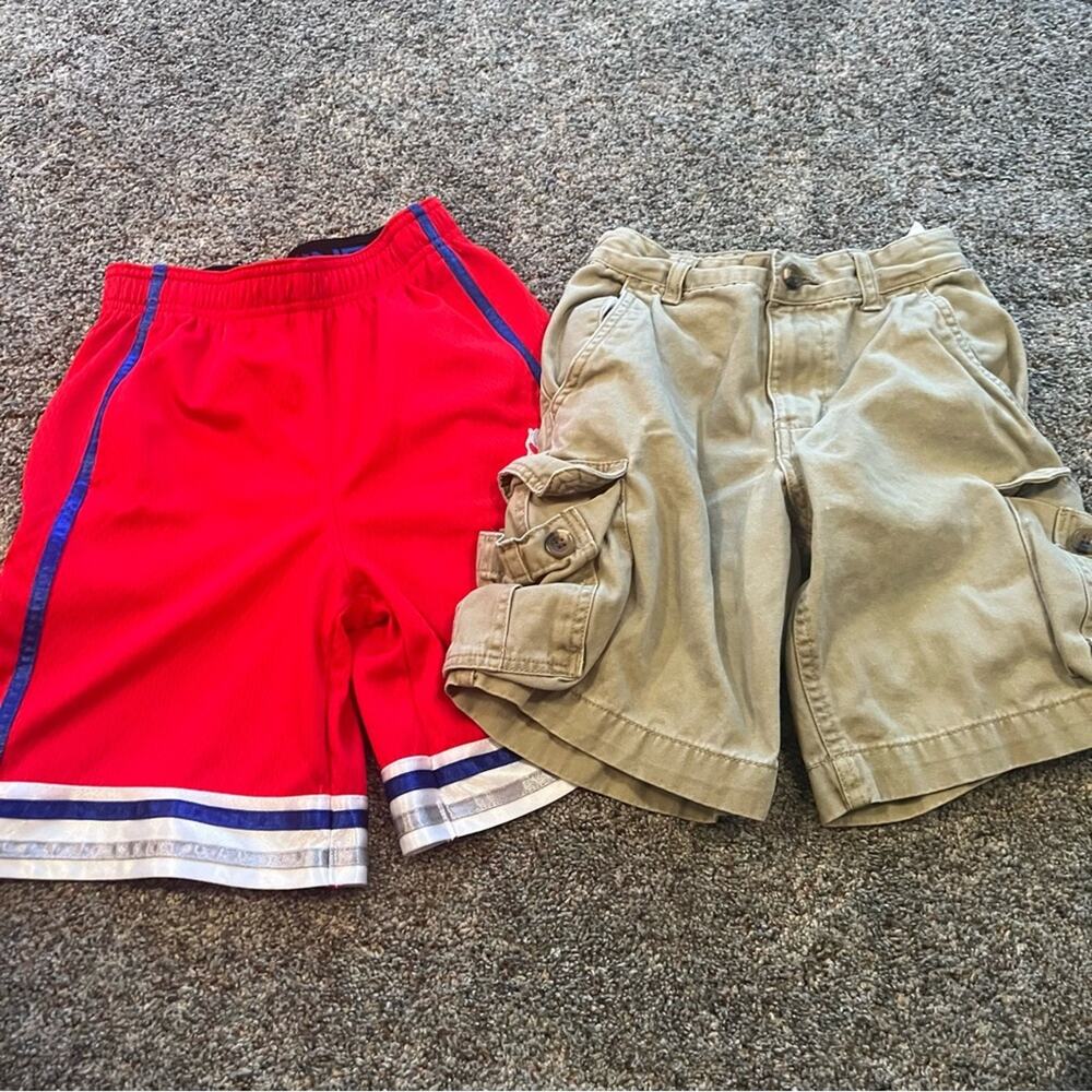 2 Piece LOT of 2 Pairs Boys Size 8 Shorts And1 Basketball Shorts Khaki Cargos
